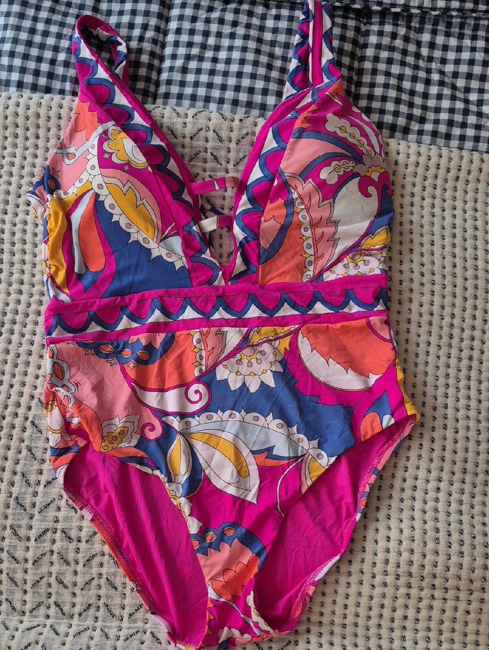 Trina Turk Pink Blur Orange Paisley One-Piece Swimsuit